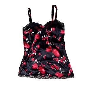 Silk Floral Lace Camisole – Black & Red – 94% Silk